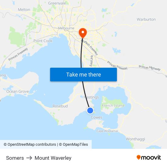 Somers to Mount Waverley map