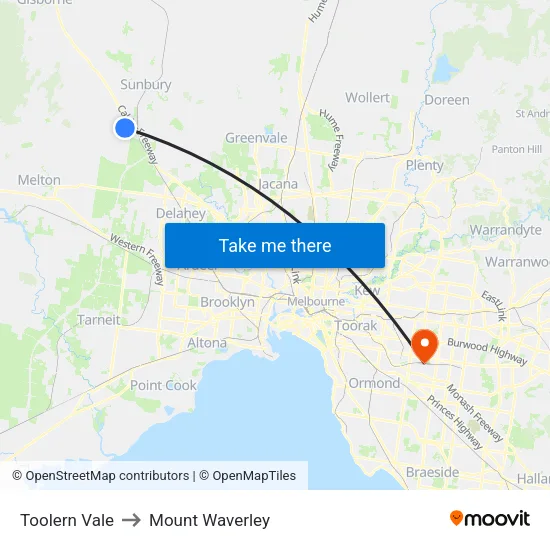 Toolern Vale to Mount Waverley map