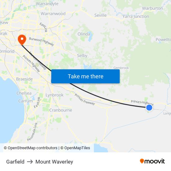 Garfield to Mount Waverley map