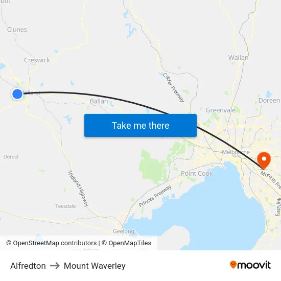 Alfredton to Mount Waverley map