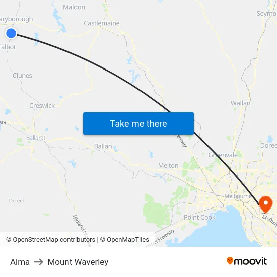 Alma to Mount Waverley map