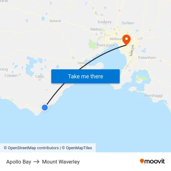 Apollo Bay to Mount Waverley map