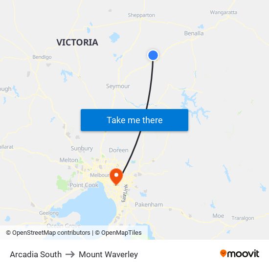 Arcadia South to Mount Waverley map