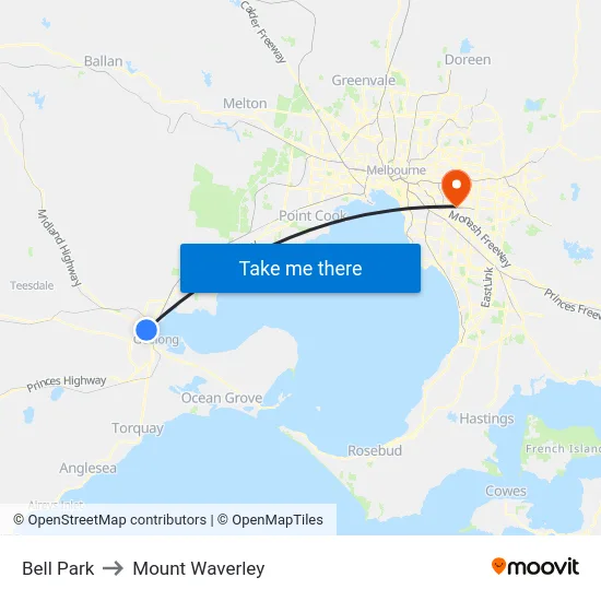 Bell Park to Mount Waverley map