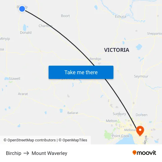 Birchip to Mount Waverley map