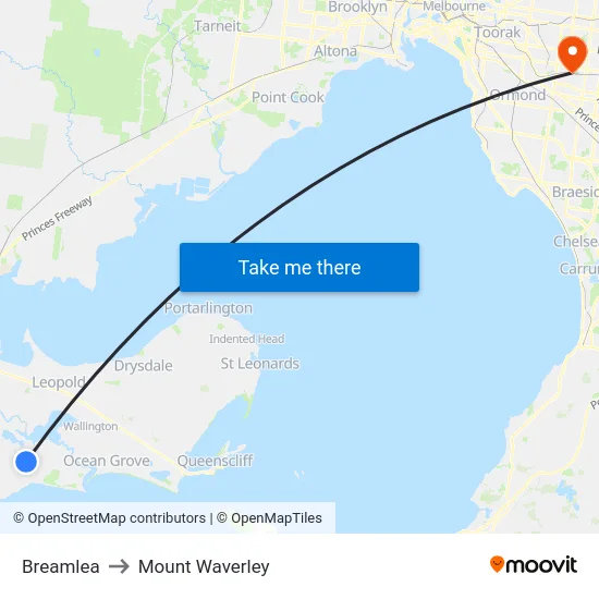 Breamlea to Mount Waverley map