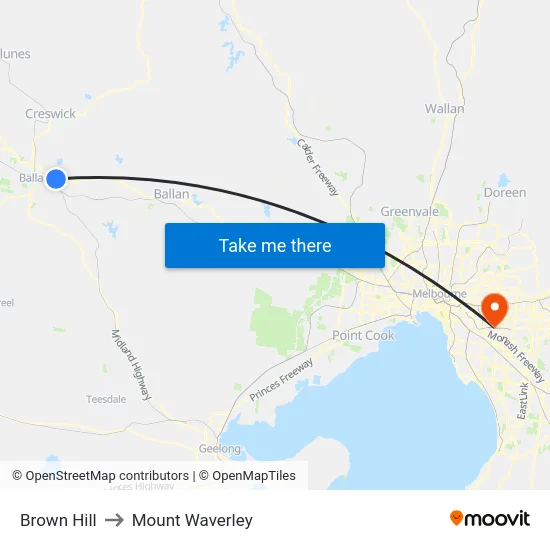 Brown Hill to Mount Waverley map