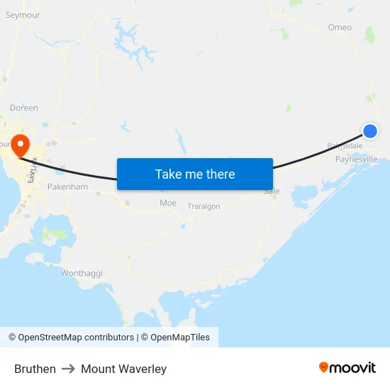 Bruthen to Mount Waverley map