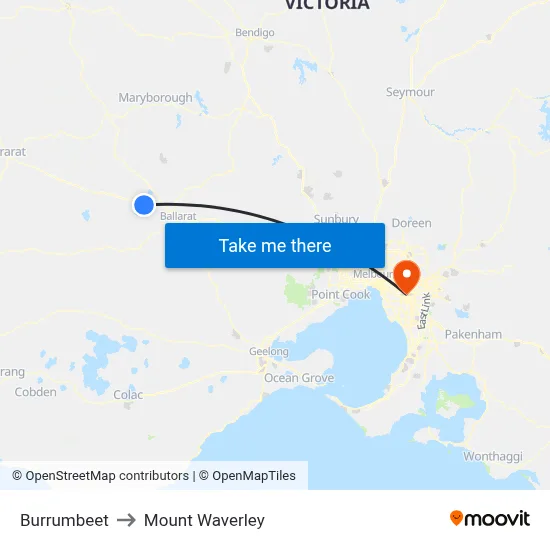 Burrumbeet to Mount Waverley map