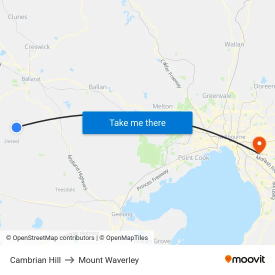 Cambrian Hill to Mount Waverley map