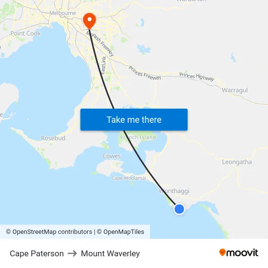 Cape Paterson to Mount Waverley map