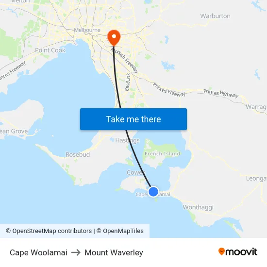 Cape Woolamai to Mount Waverley map