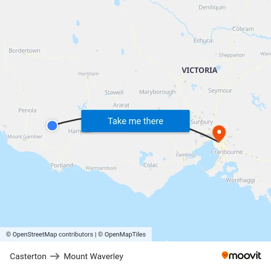 Casterton to Mount Waverley map