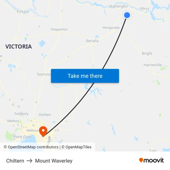Chiltern to Mount Waverley map