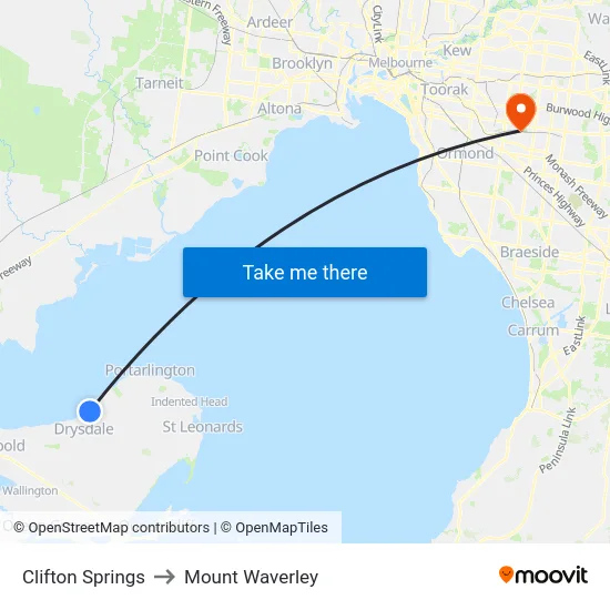 Clifton Springs to Mount Waverley map