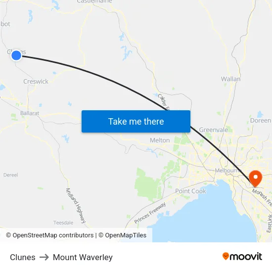 Clunes to Mount Waverley map