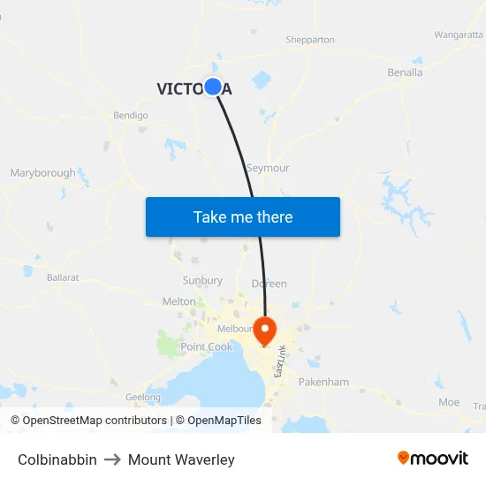 Colbinabbin to Mount Waverley map