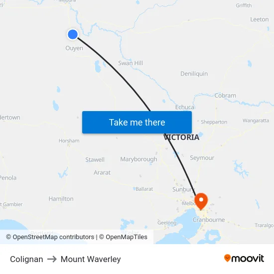 Colignan to Mount Waverley map