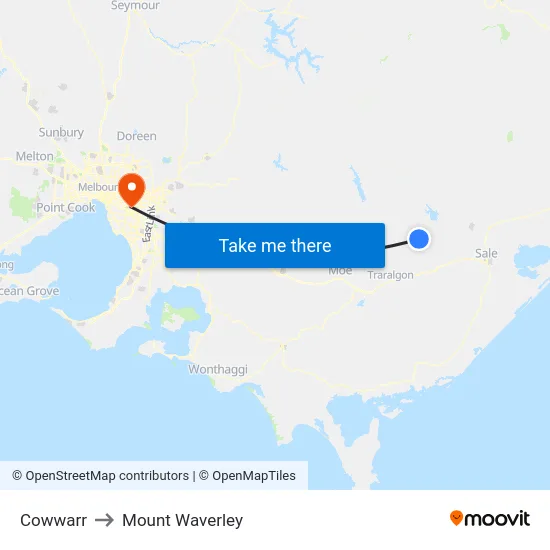 Cowwarr to Mount Waverley map
