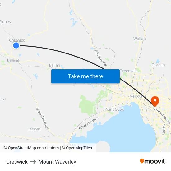 Creswick to Mount Waverley map