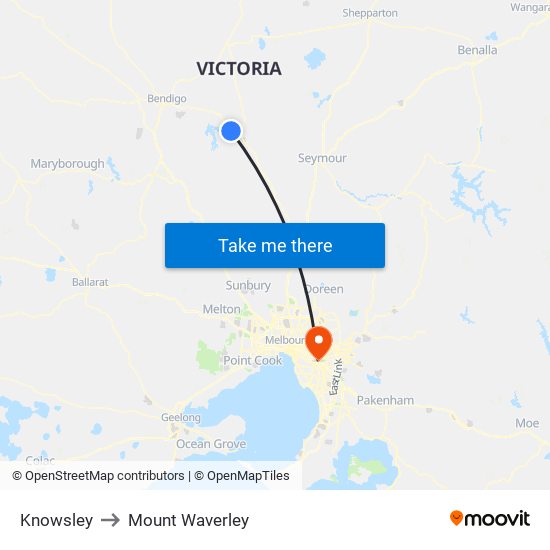 Knowsley to Mount Waverley map