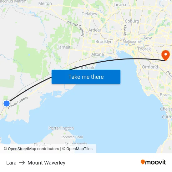 Lara to Mount Waverley map