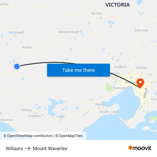 Willaura to Mount Waverley map
