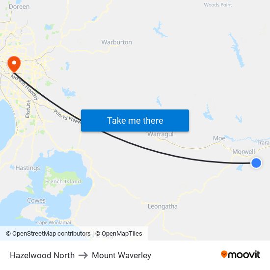 Hazelwood North to Mount Waverley map