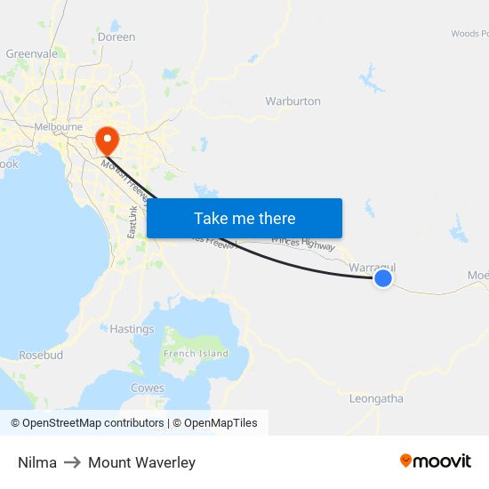 Nilma to Mount Waverley map