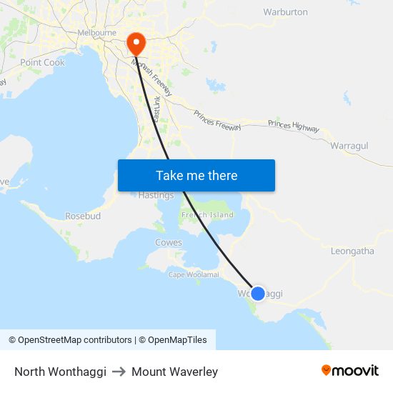 North Wonthaggi to Mount Waverley map