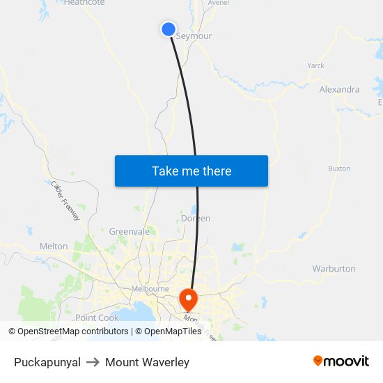 Puckapunyal to Mount Waverley map