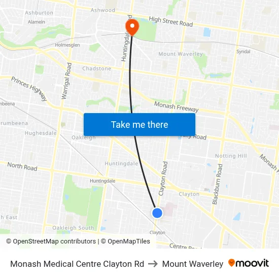 Monash Medical Centre Clayton Rd to Mount Waverley map