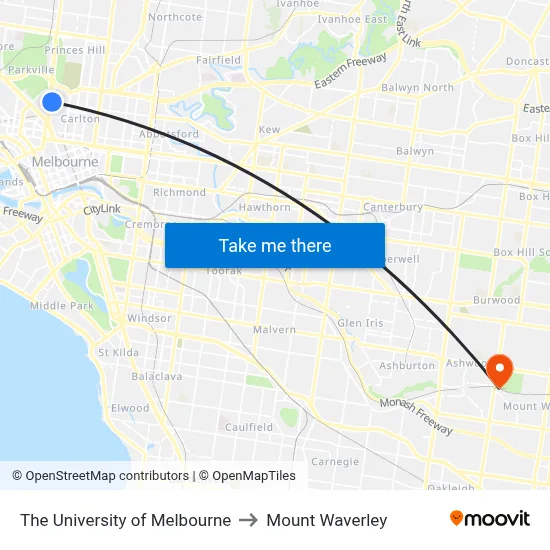 The University of Melbourne to Mount Waverley map