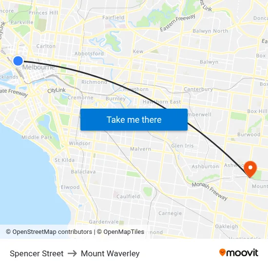 Spencer Street to Mount Waverley map