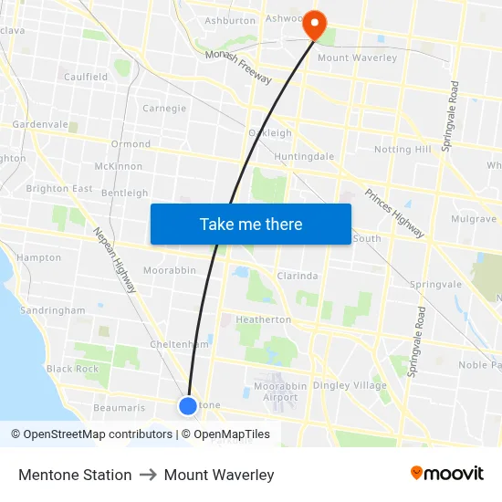 Mentone Station to Mount Waverley map