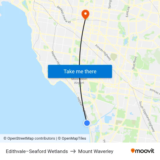 Edithvale–Seaford Wetlands to Mount Waverley map