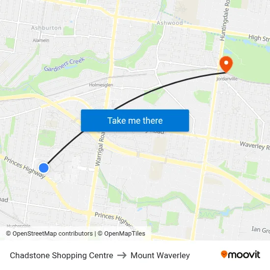 Chadstone Shopping Centre to Mount Waverley map