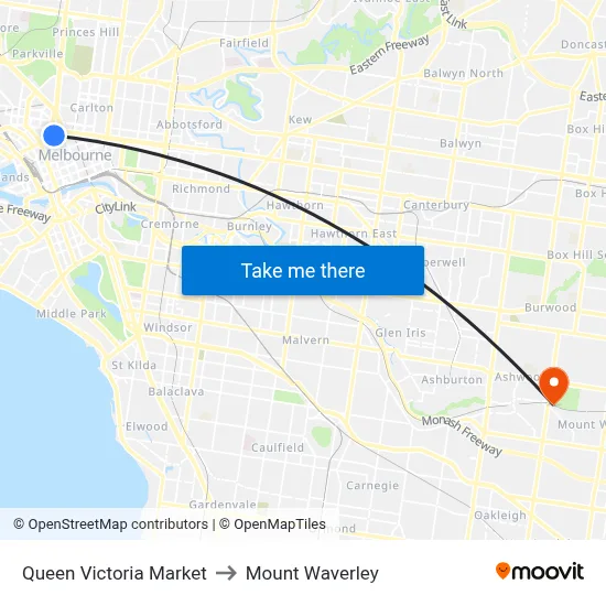 Queen Victoria Market to Mount Waverley map