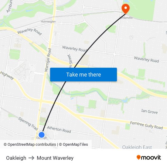 Oakleigh to Mount Waverley map