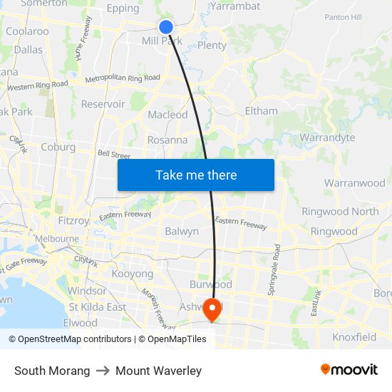 South Morang to Mount Waverley map