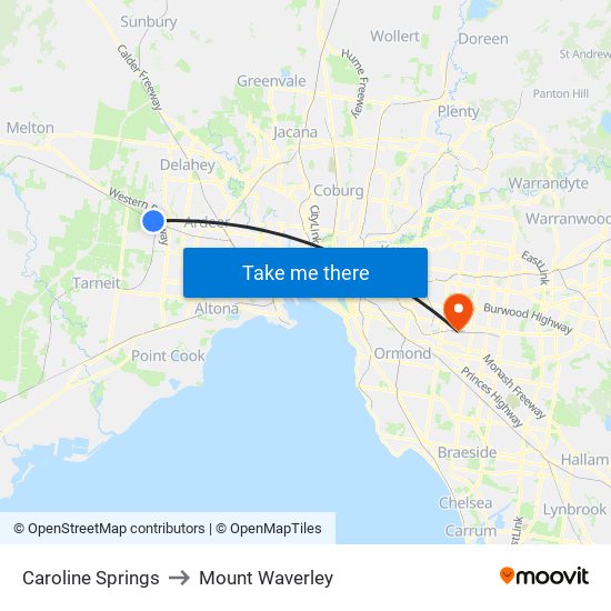 Caroline Springs to Mount Waverley map