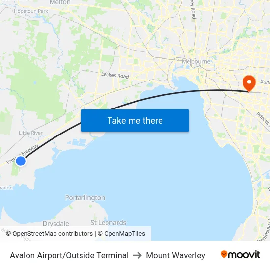 Avalon Airport/Outside Terminal to Mount Waverley map