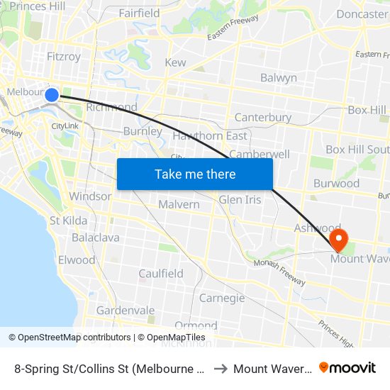 8-Spring St/Collins St (Melbourne City) to Mount Waverley map