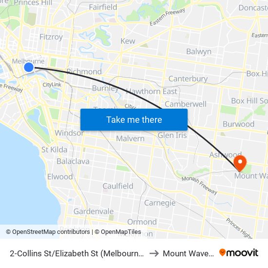 2-Collins St/Elizabeth St (Melbourne City) to Mount Waverley map