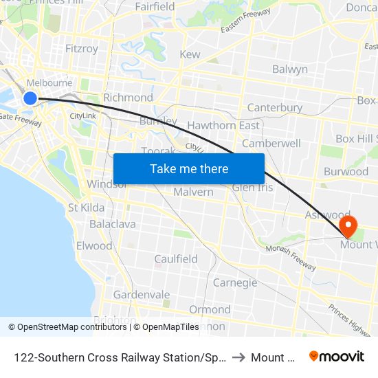 122-Southern Cross Railway Station/Spencer St (Melbourne City) to Mount Waverley map