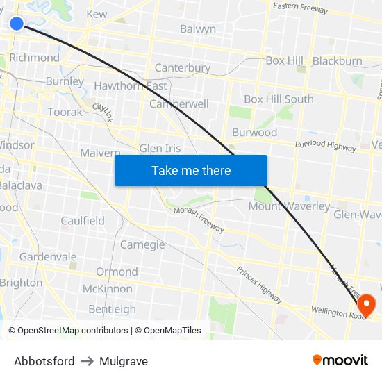 Abbotsford to Mulgrave map