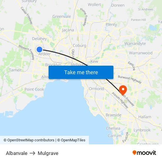 Albanvale to Mulgrave map