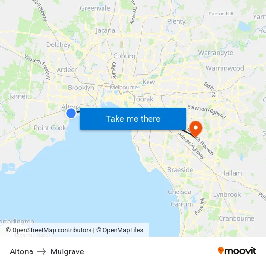 Altona to Mulgrave map
