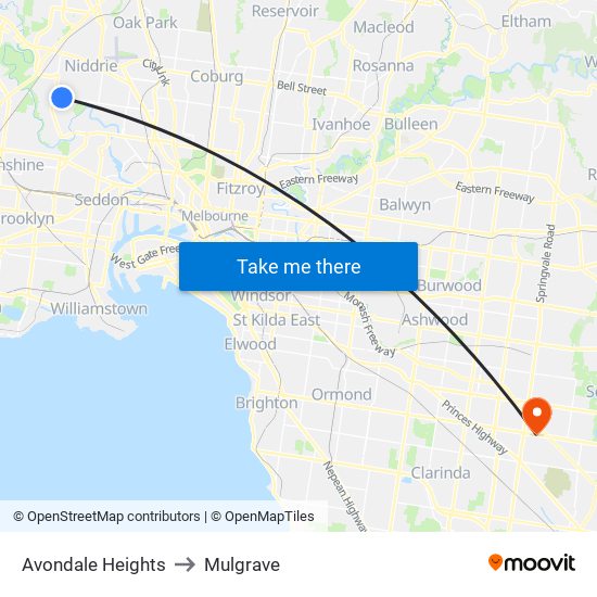 Avondale Heights to Mulgrave map