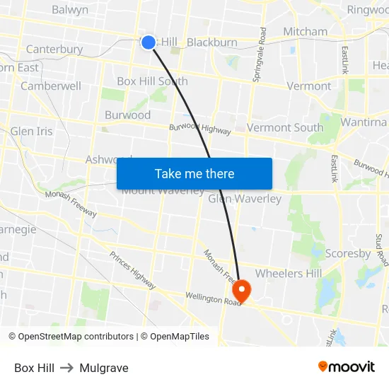 Box Hill to Mulgrave map